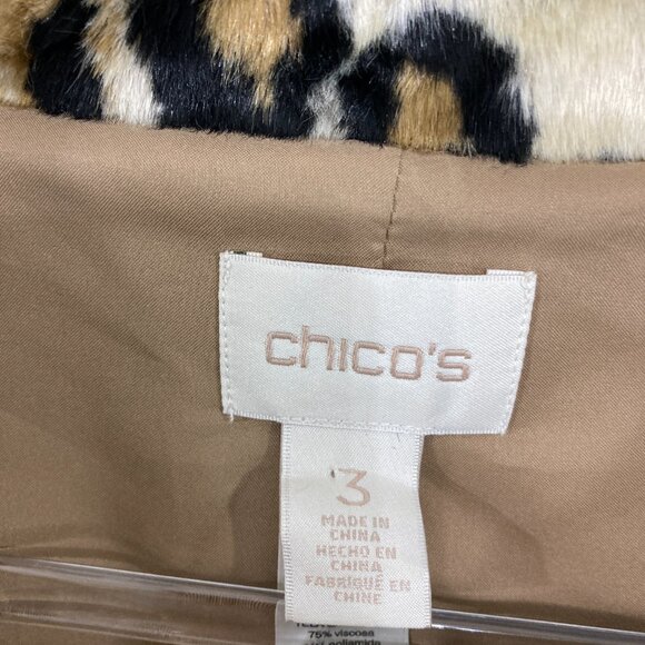 Chicos Swing Jacket Coat Size XL/3  Tan Leopard Print Faux Fur Collar Button - Picture 3 of 11